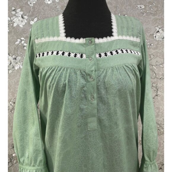 SoieRose SR-1201 Victorian Cotton Nightgown – Sage Green with Lace Accents - Picture 4 of 11